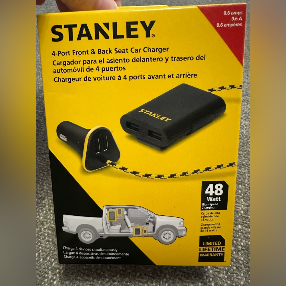 Stanley 4 Port Front And Back Seat Car Charger 
New In Box